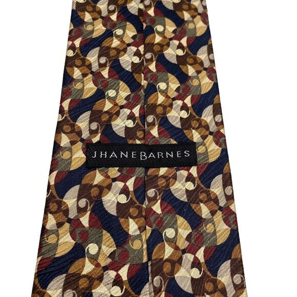 Jhane Barnes Tie Men's Necktie Silk Brown Beige Black Green Abstract Circles - Picture 4 of 7